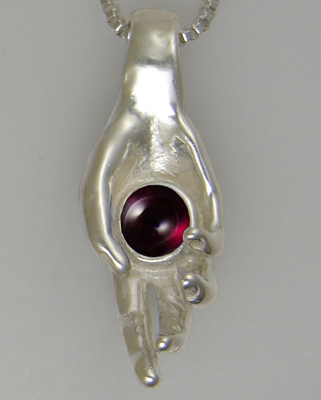 Sterling Silver Healing Hand Pendant With Garnet